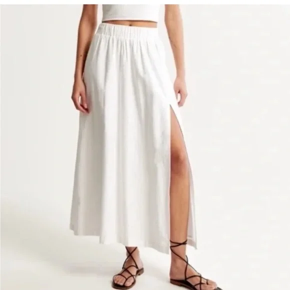 Abercrombie & Fitch Off White Ivory Linen Pull on Maxi Skirt with Slit XS - Picture 1 of 10